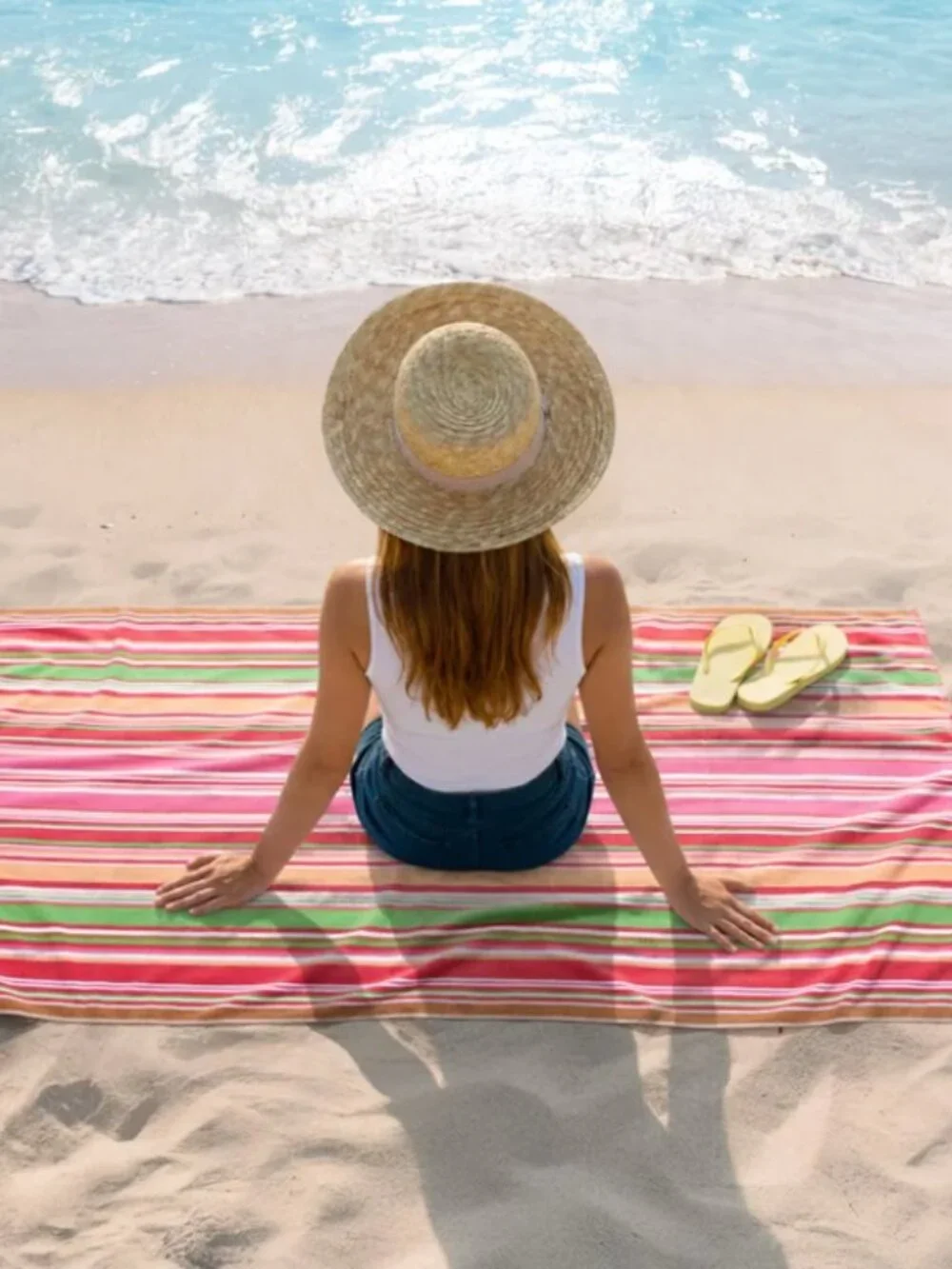 2-in-1 Beach Towel and Tote Bag by Himatsingka | Pink & Green Striped | NWT